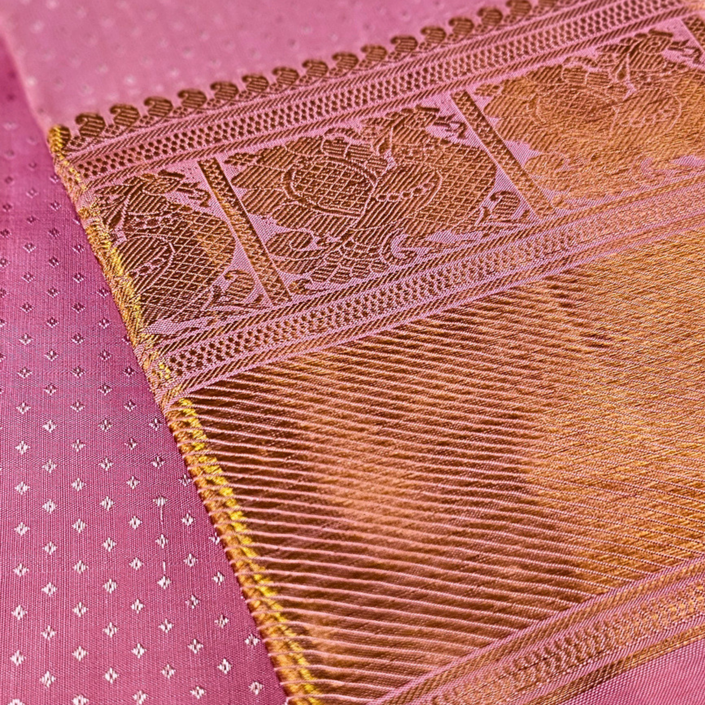 Blush Royale Kancheepuram Silk Dupatta with Handwoven Silver-Gold Zari Border