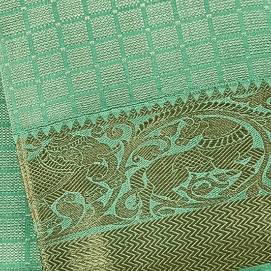 Emerald Royale Kancheepuram Silk Dupatta with Handwoven Silver-Gold Zari Border
