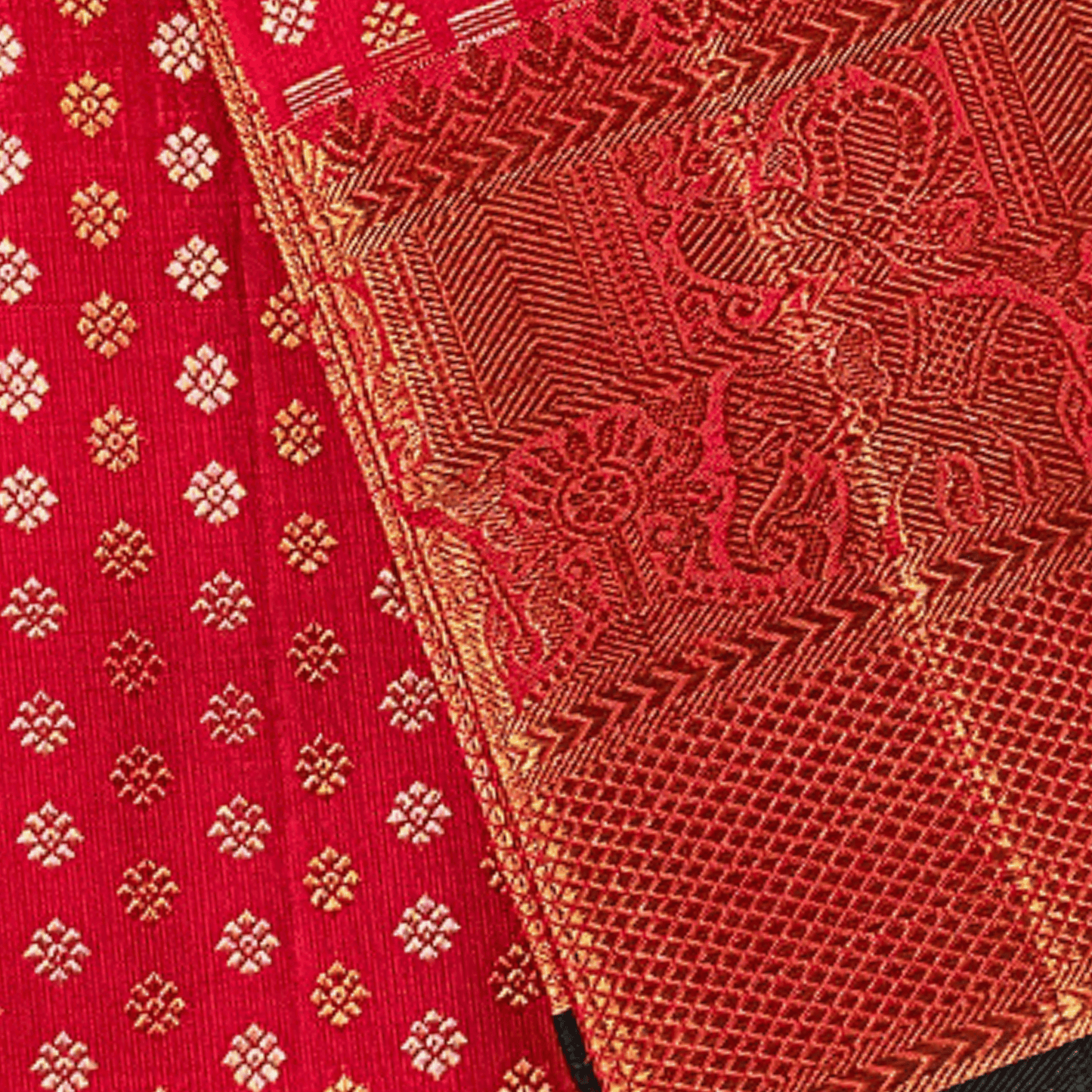 Crimson Royale Kancheepuram Silk Dupatta with Handwoven Silver-Gold Zari Border