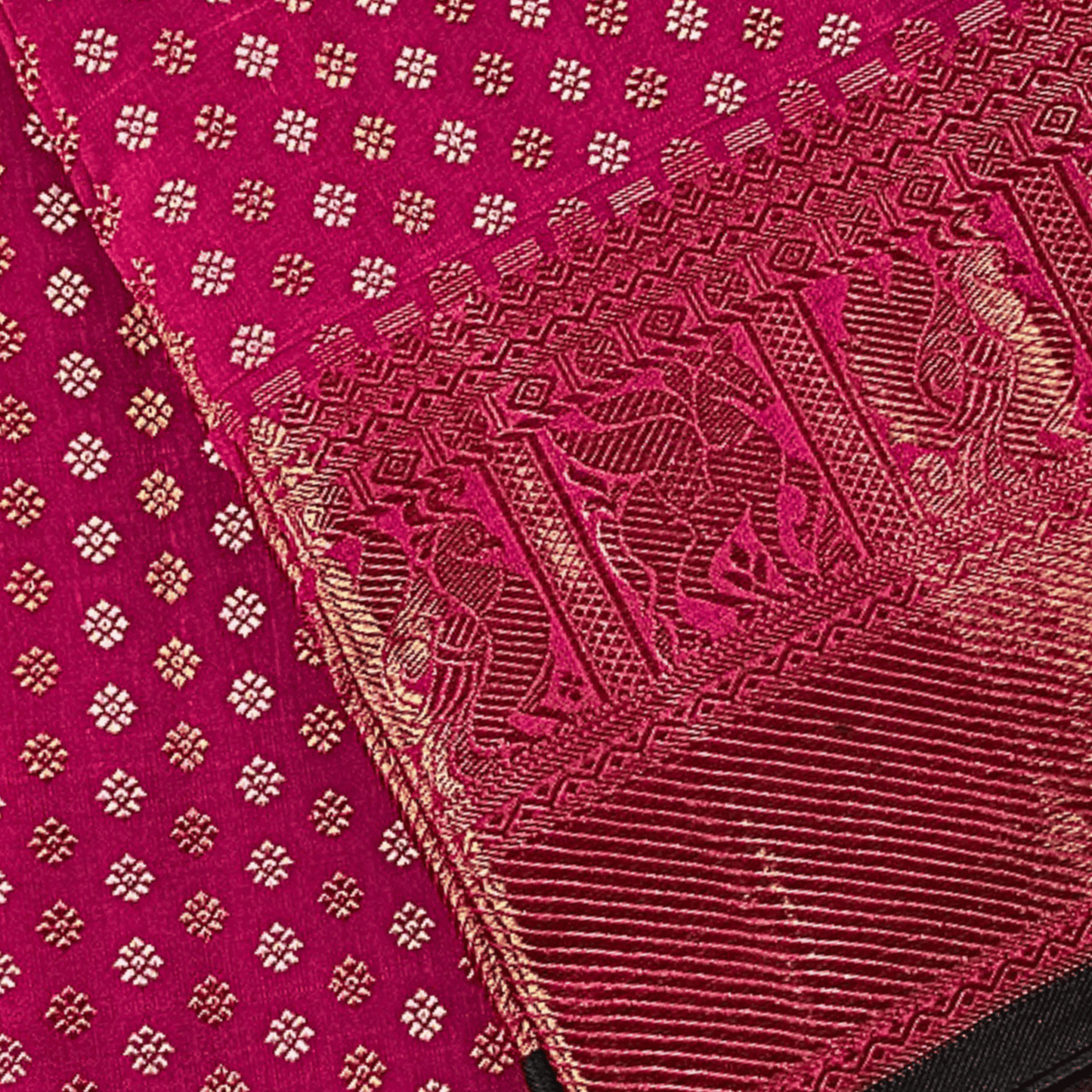 Ruby Royale Kancheepuram Silk Dupatta with Handwoven Silver-Gold Zari Border