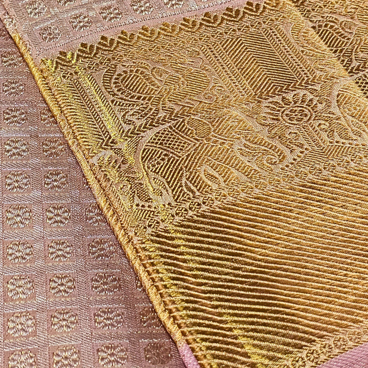 Champagne Royale Kancheepuram Silk Dupatta with Handwoven Silver-Gold Zari Border
