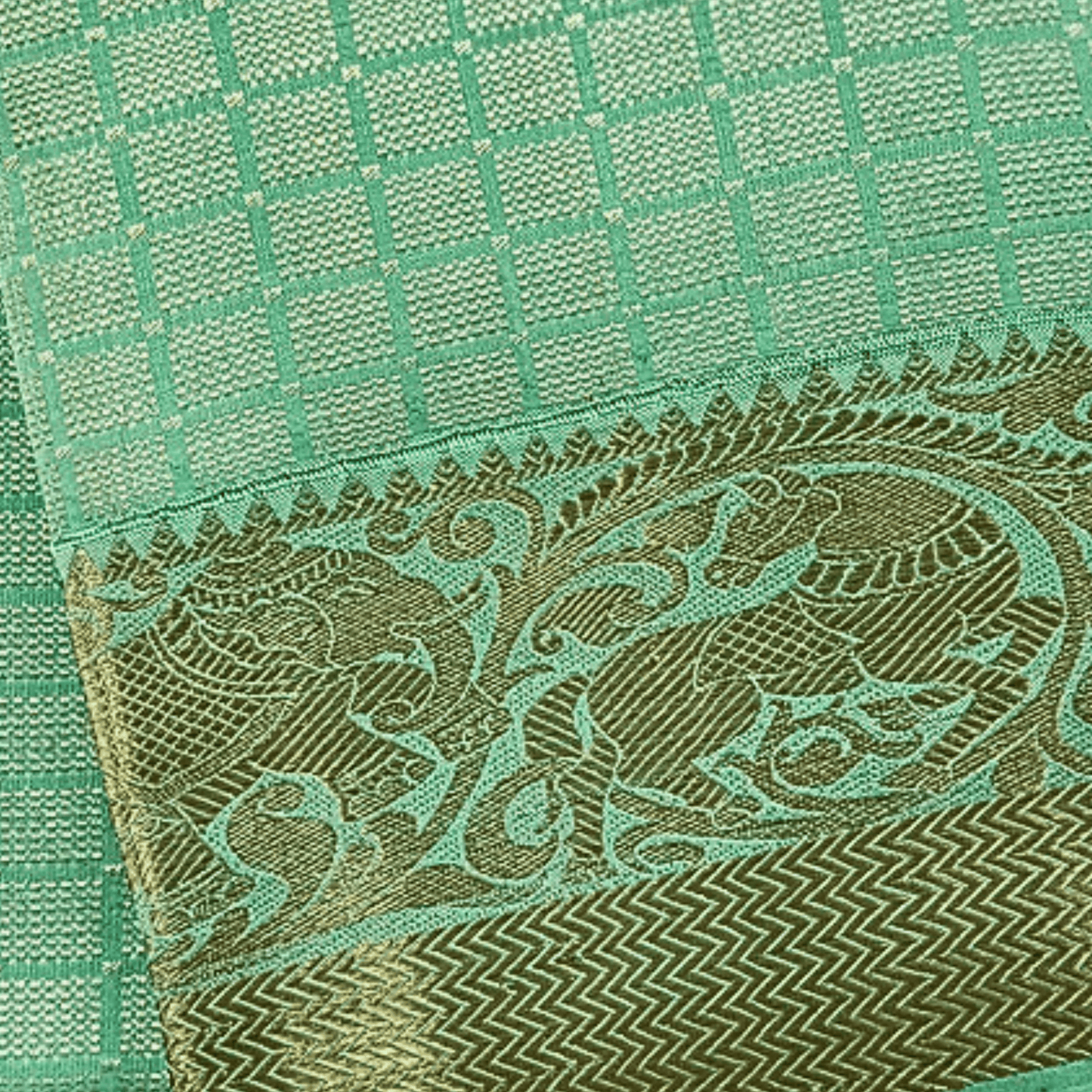 Emerald Royale Kancheepuram Silk Dupatta with Handwoven Silver-Gold Zari Border