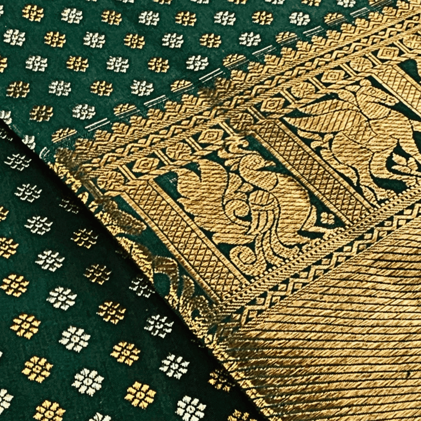 Forest Royale Kancheepuram Silk Dupatta with Handwoven Silver-Gold Zari Border