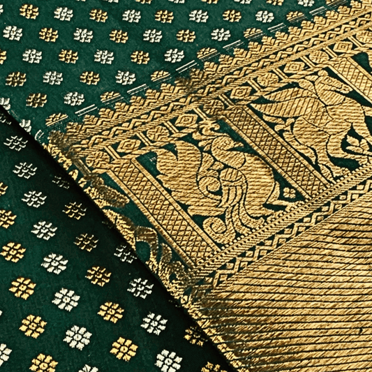 Forest Royale Kancheepuram Silk Dupatta with Handwoven Silver-Gold Zari Border