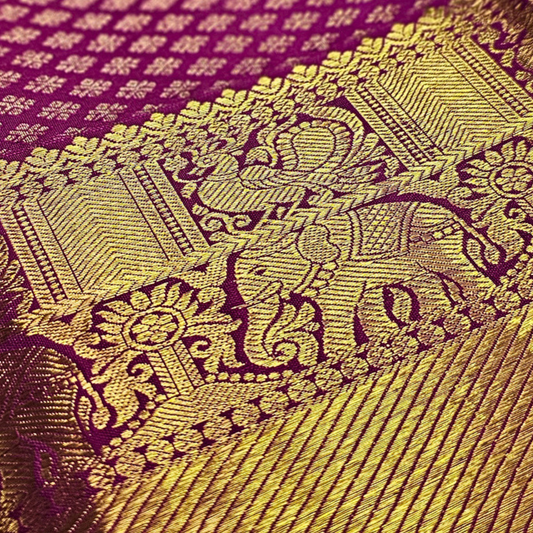 Orchid Royale Kancheepuram Silk Dupatta with Handwoven Silver-Gold Zari Border