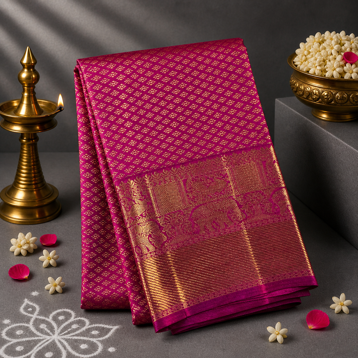 Orchid Royale Kancheepuram Silk Dupatta with Handwoven Silver-Gold Zari Border