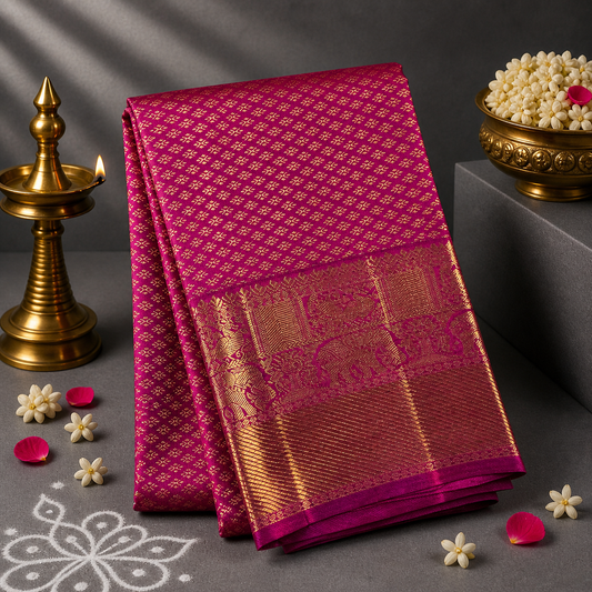 Orchid Royale Kancheepuram Silk Dupatta with Handwoven Silver-Gold Zari Border