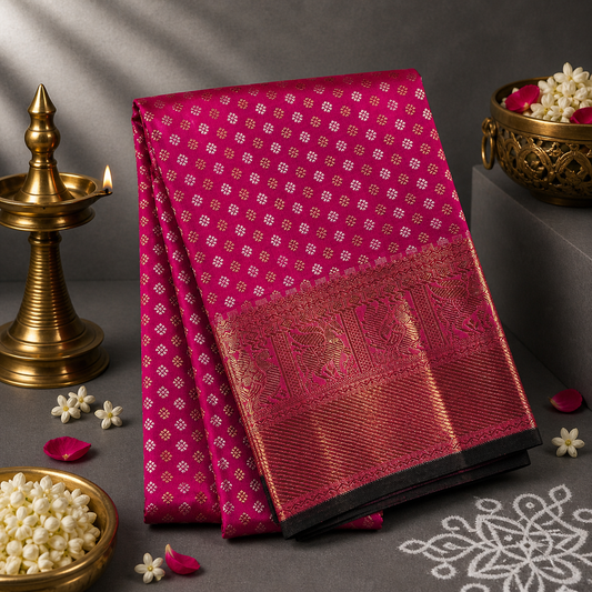 Ruby Royale Kancheepuram Silk Dupatta with Handwoven Silver-Gold Zari Border